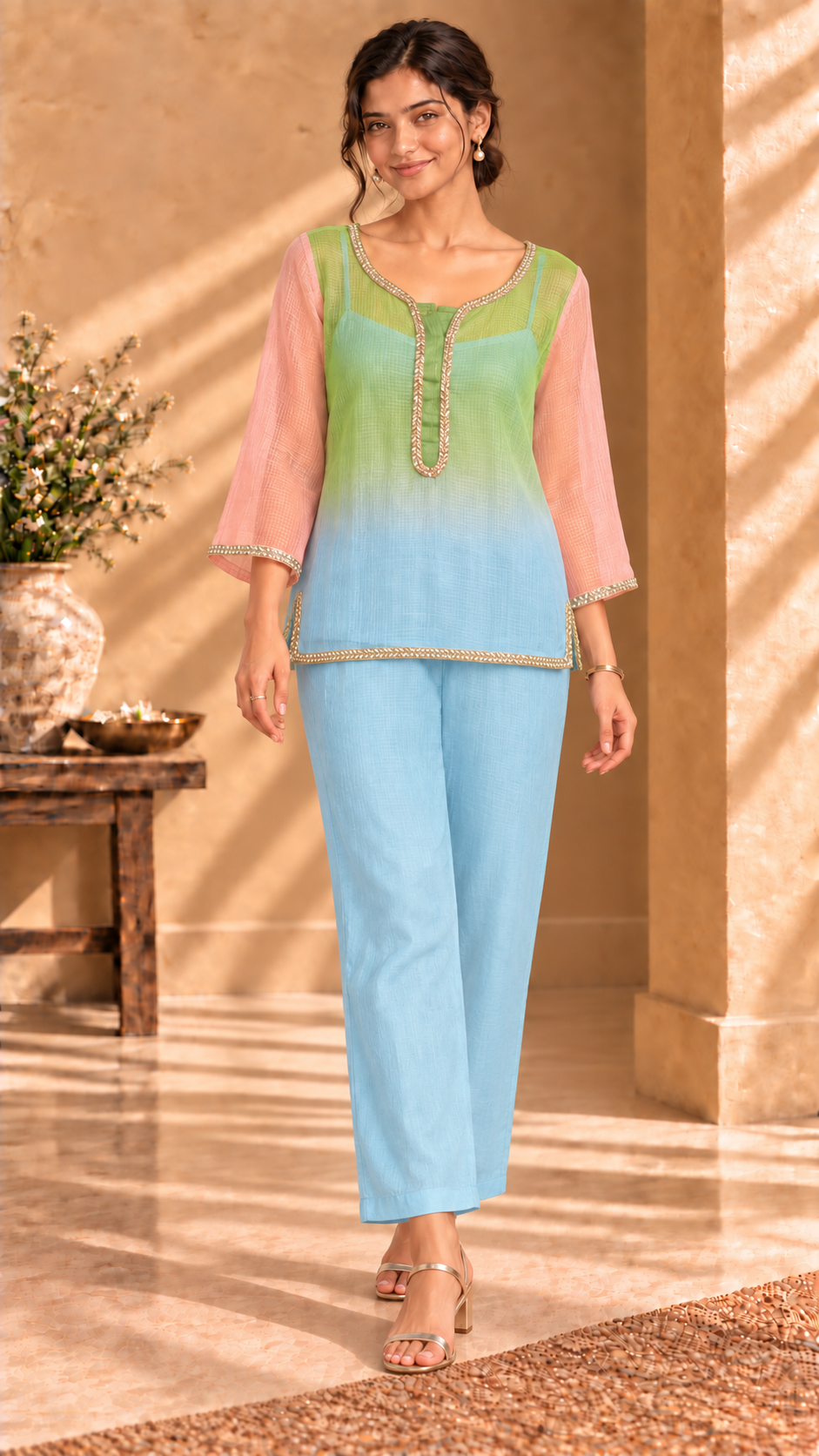 Fiza Kota silk three-piece co-ord set - alternate front view