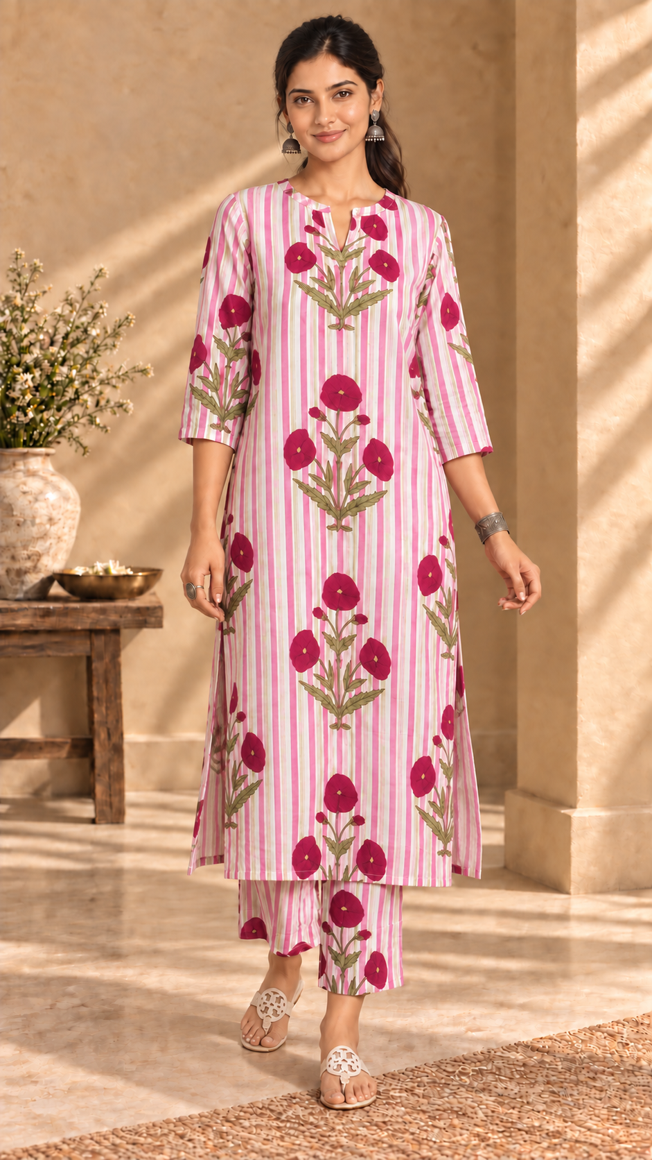 Gulabo pink floral cotton kurta set - front view