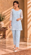 Meher powder blue imported organza cutwork two-piece set - front view