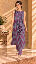 Mira blue and pink striped cotton-silk cowl set - front view
