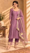 Paro onion-shade ombre Chanderi three-piece set - front view