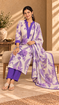 Raahat purple mul cotton three-piece suit - seated view