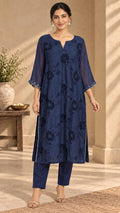 Shobha blue cutwork organza two-piece set front view