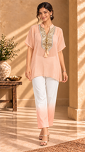 Veya peach sheer georgette three-piece set - front view