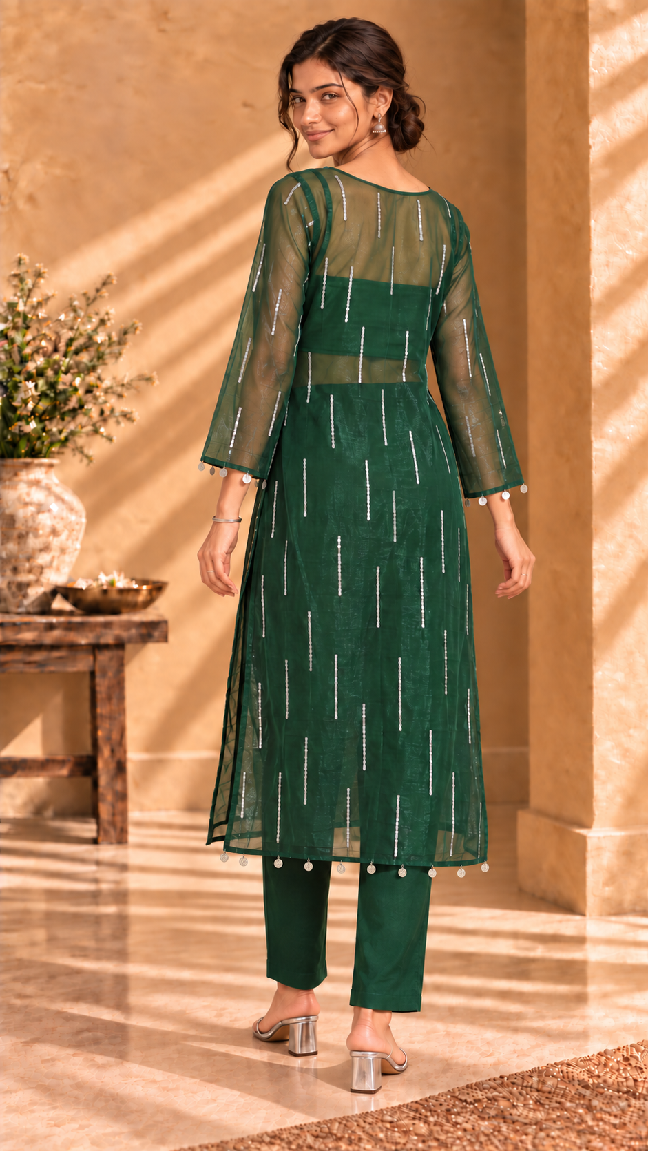 Ziya green organza three-piece set - back view